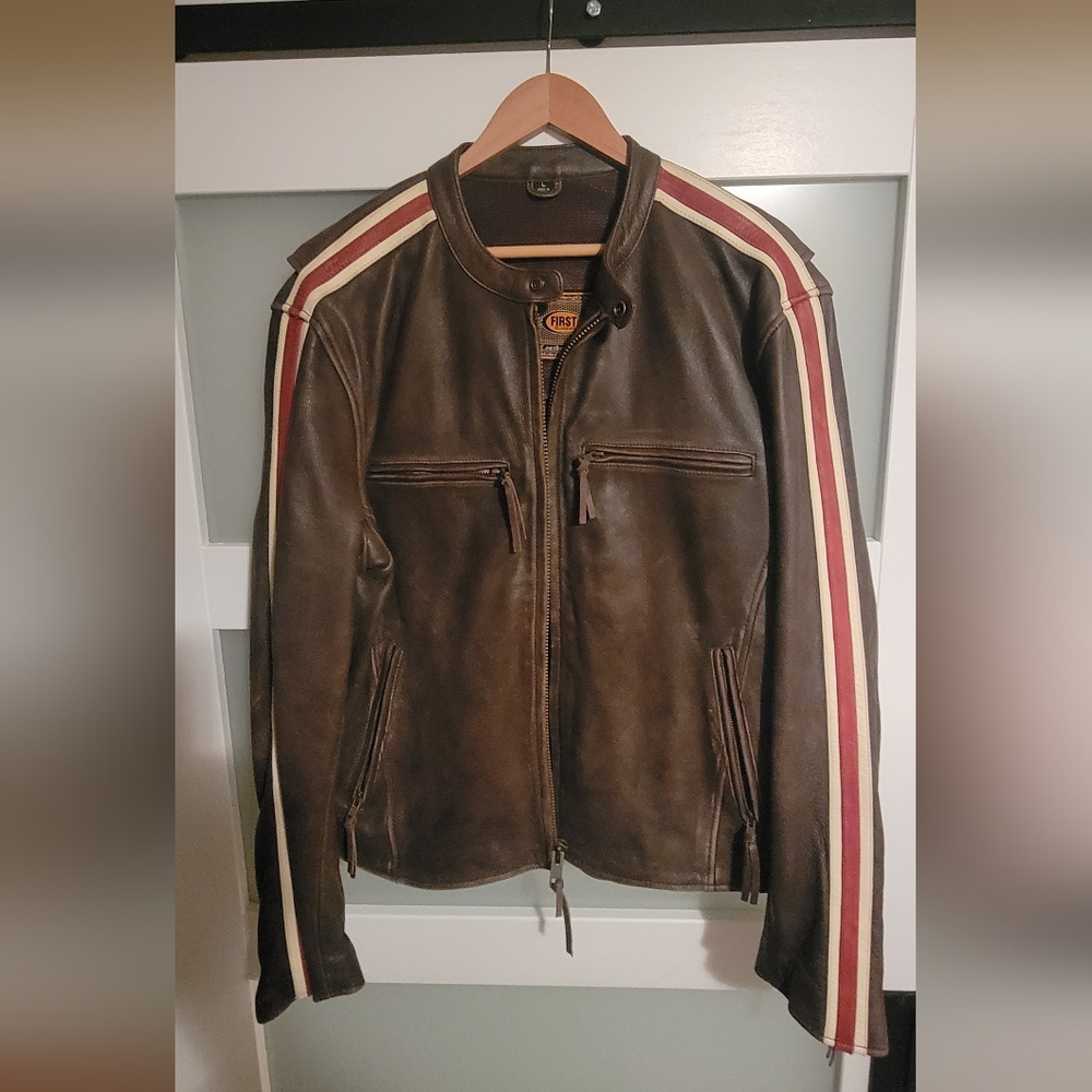 Indy Men's Motorcycle Leather Jacket - Antique Brown. Size L